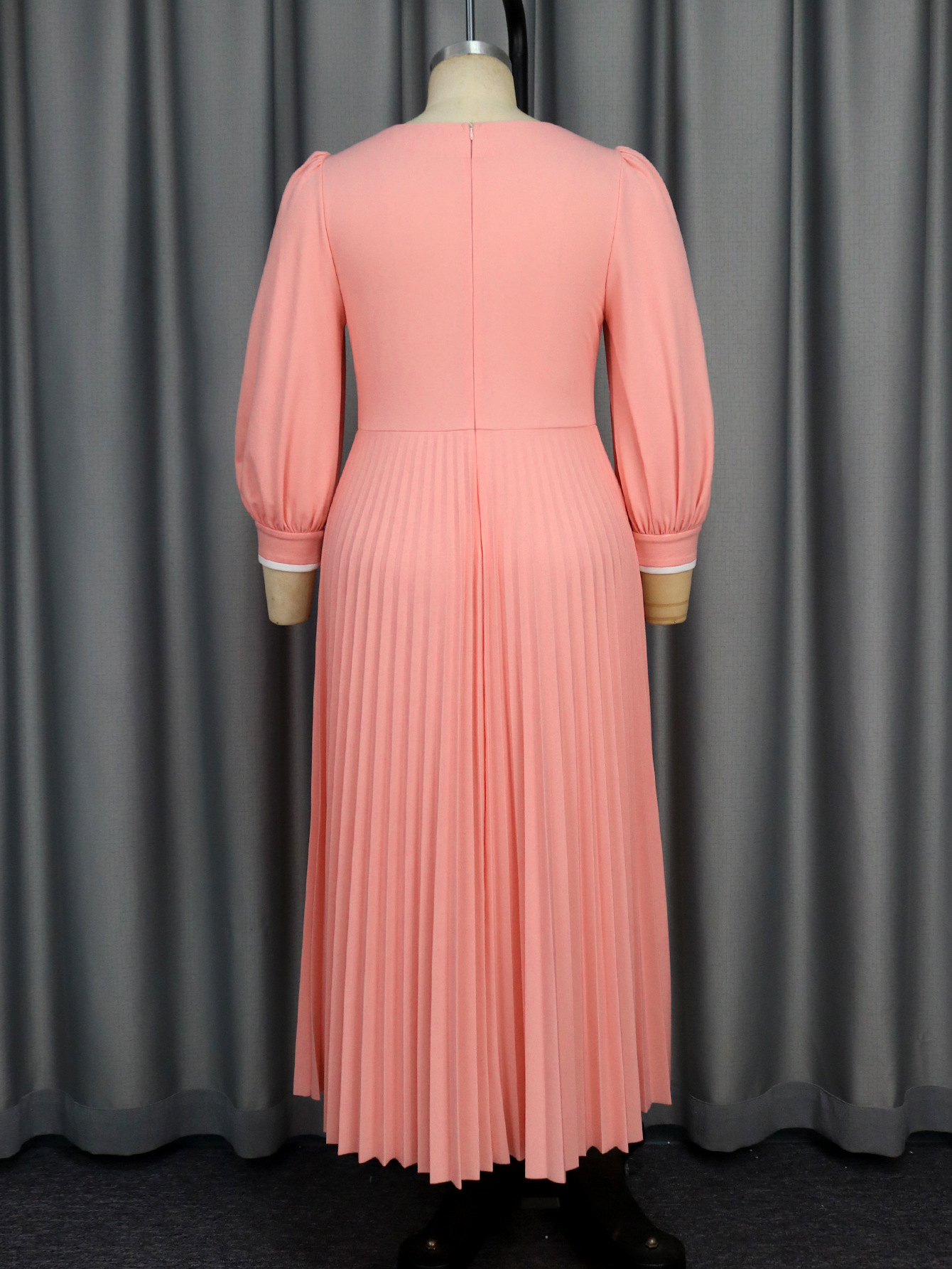 Women Square Neck Lantern Sleeve Formal Party High Waist Pleated Dress