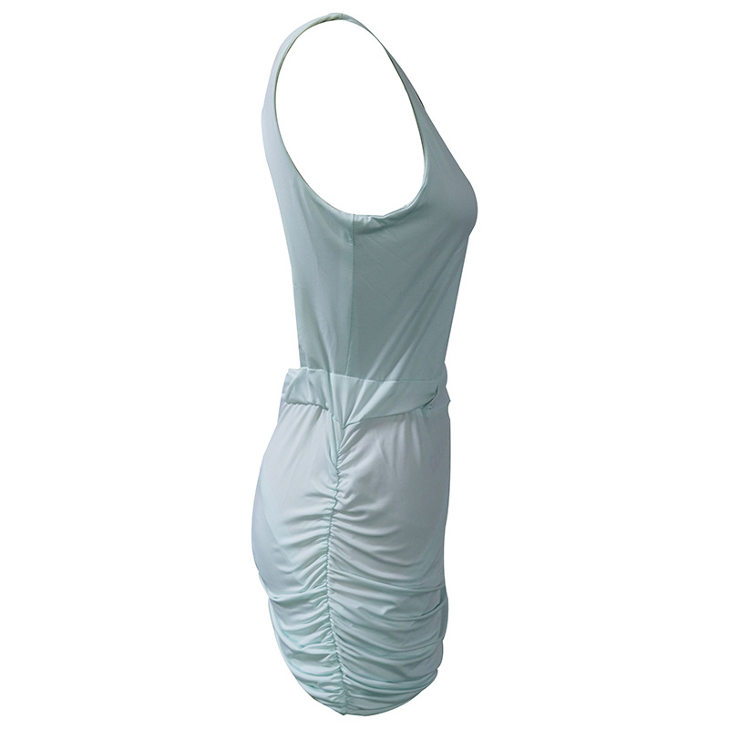 Women Summer and Autumn Sleeveless Hollow Backless Pleated Dress