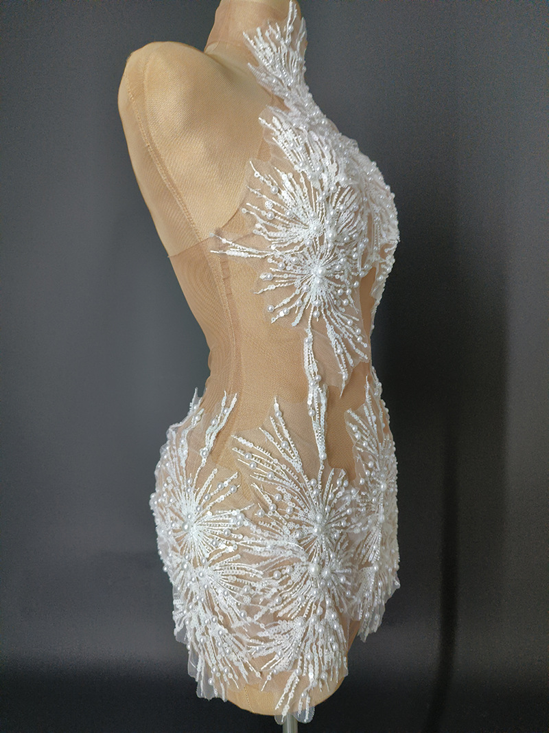 Fashion Halter Neck Strap Mini Dress Nude See-Through Sexy Party Dress