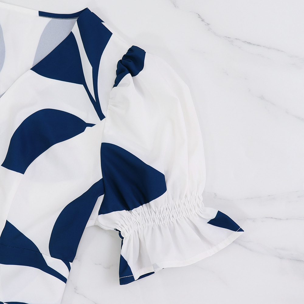 Women Princess Sleeve Print Summer Elegant V Neck Irregular Dress