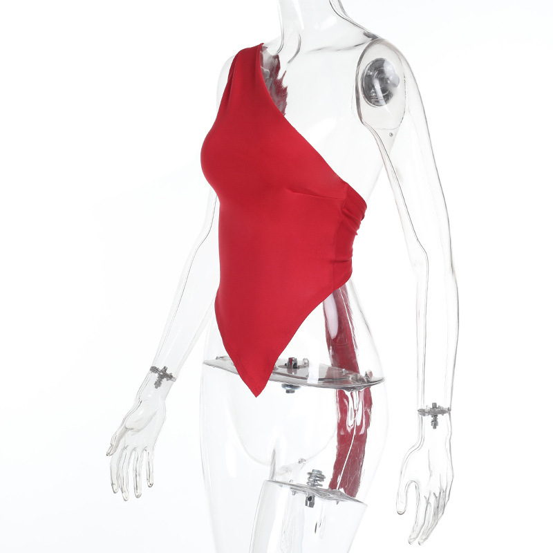 Women Sexy Slash Shoulder Backless Lace Irregular Suspender Top