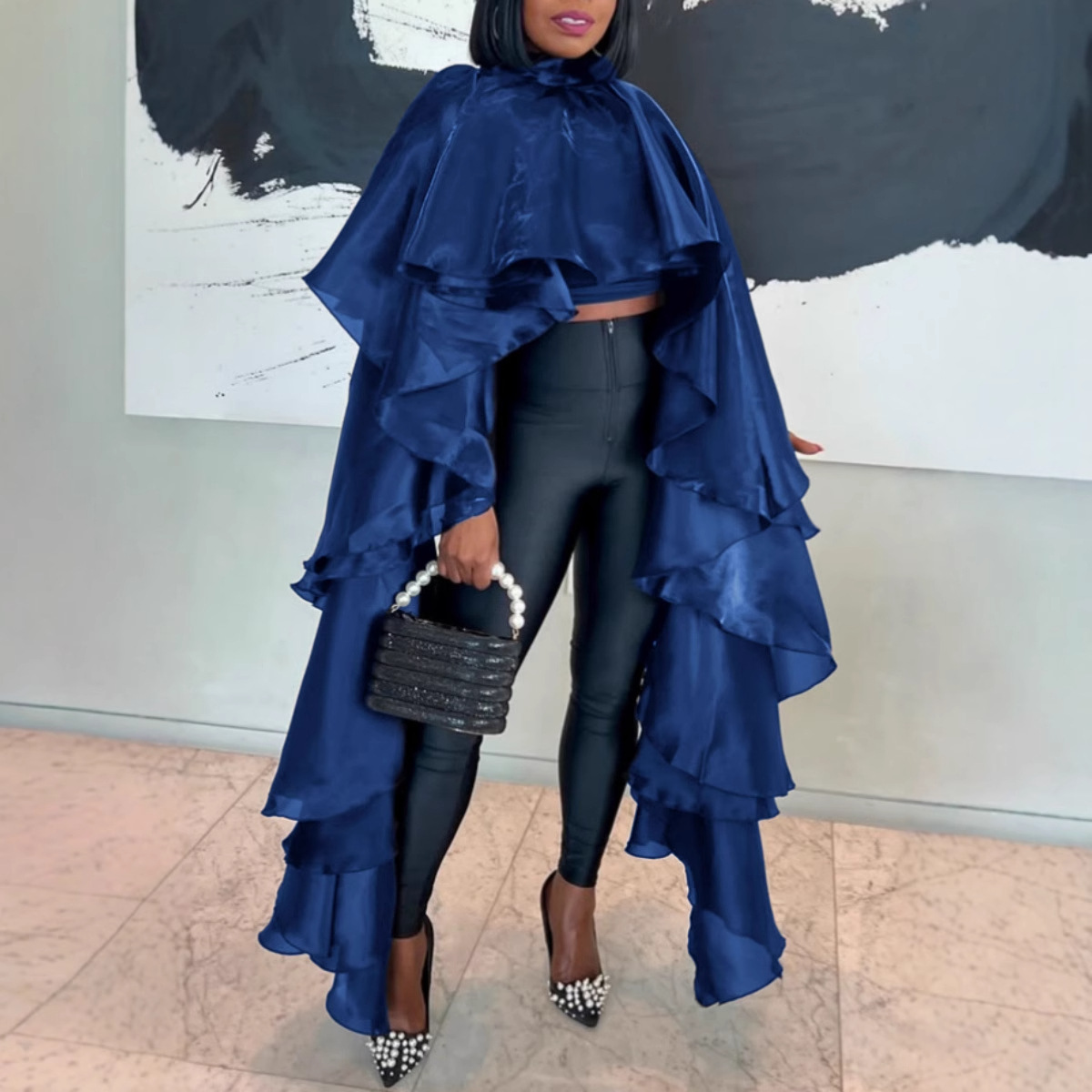 Women Sexy Casual Satin Cape Blouse