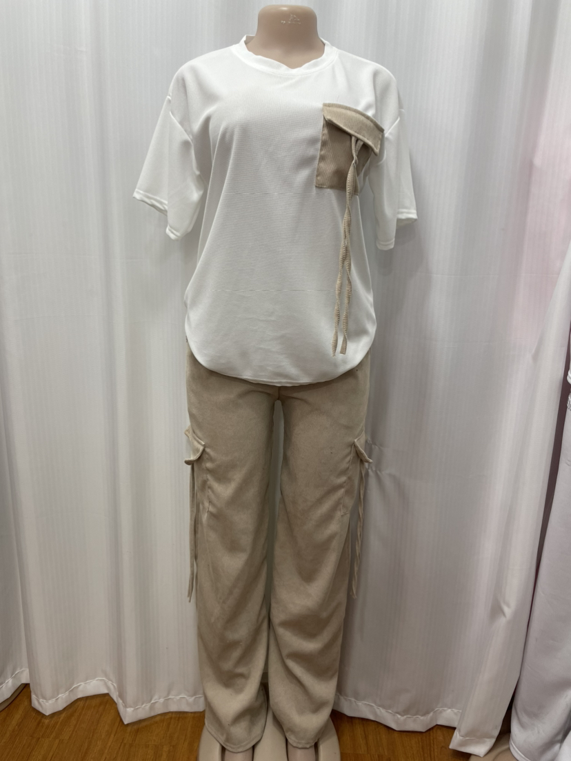 Casual Fashion T-Shirt Multi-Pocket Loose Pants Two-Piece Set