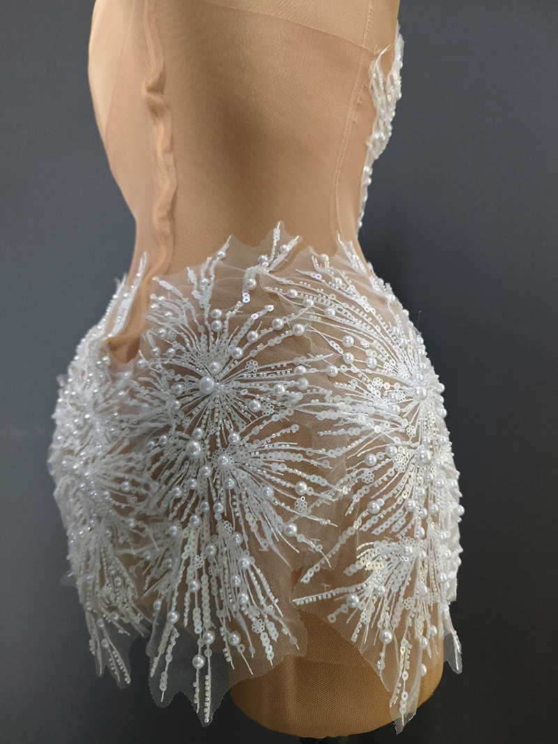 Fashion Halter Neck Strap Mini Dress Nude See-Through Sexy Party Dress