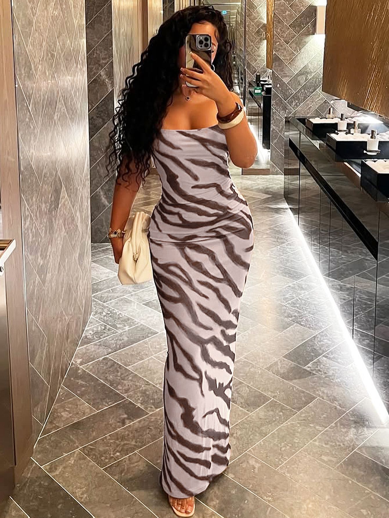 Women's Summer Fashion Print Sexy Low-Back Strap Maxi Dress