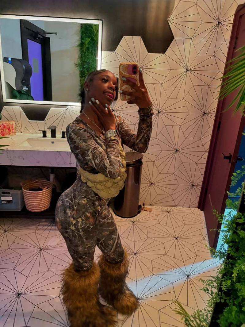 Women Printed U-neck Long Sleeve Stetchy Sexy Jumpsuit