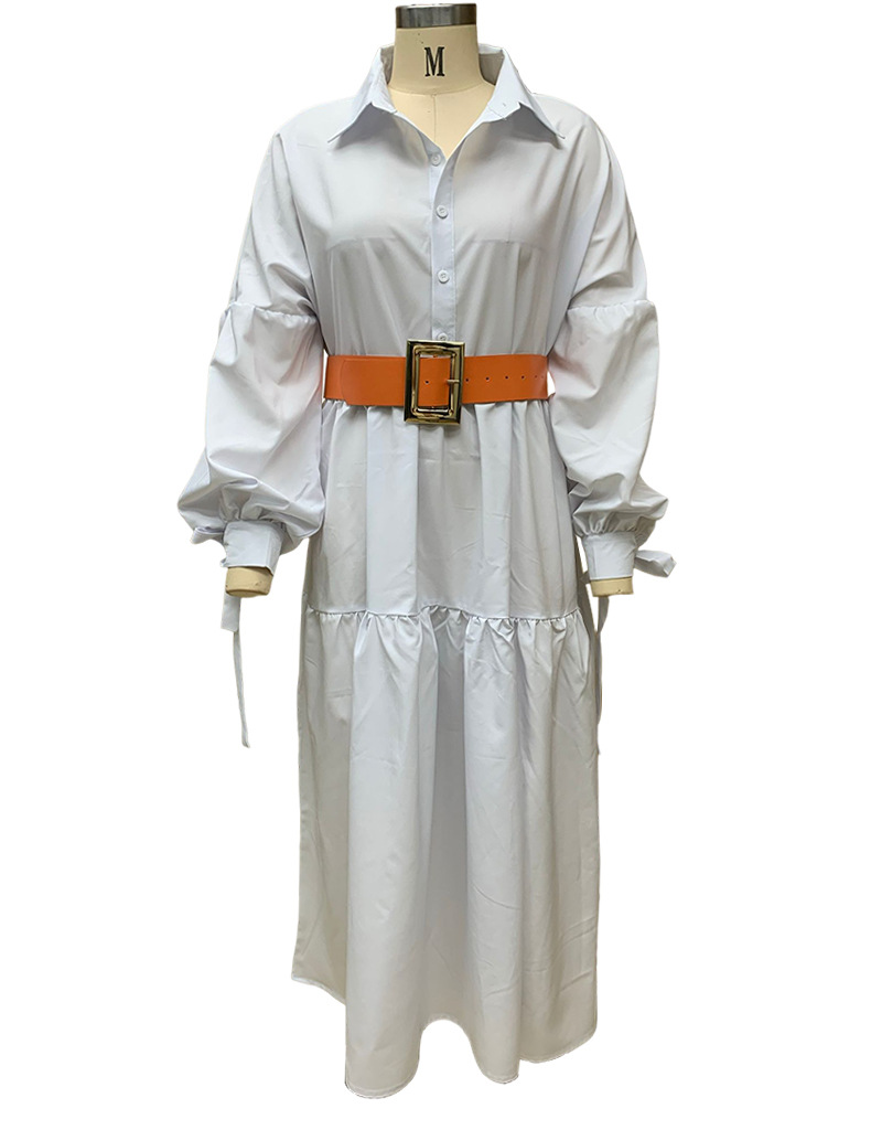 Spring Women's Fashion Chic Turndown Collar Long Sleeve Casual Midi Dress