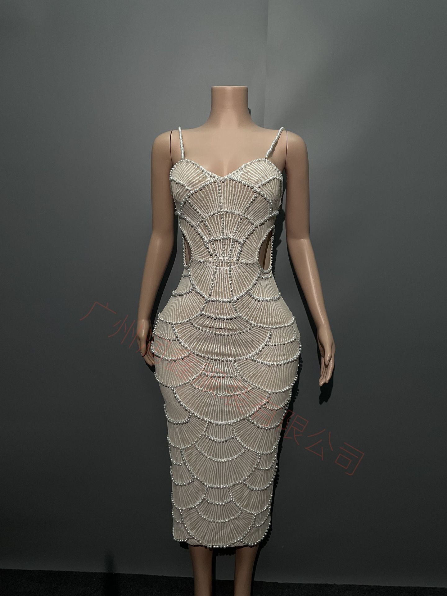 Women Sequin Beaded Hollow Strap Dress