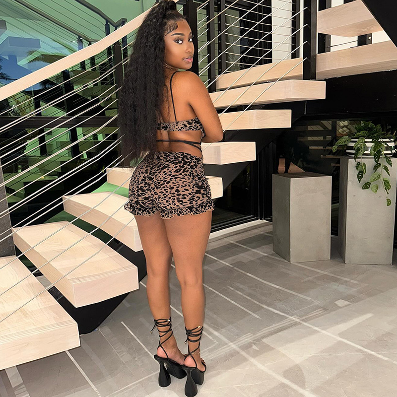 Spring Summer Print Low-Cut Lace-Up Tight-Fitting Jumpsuit For Women