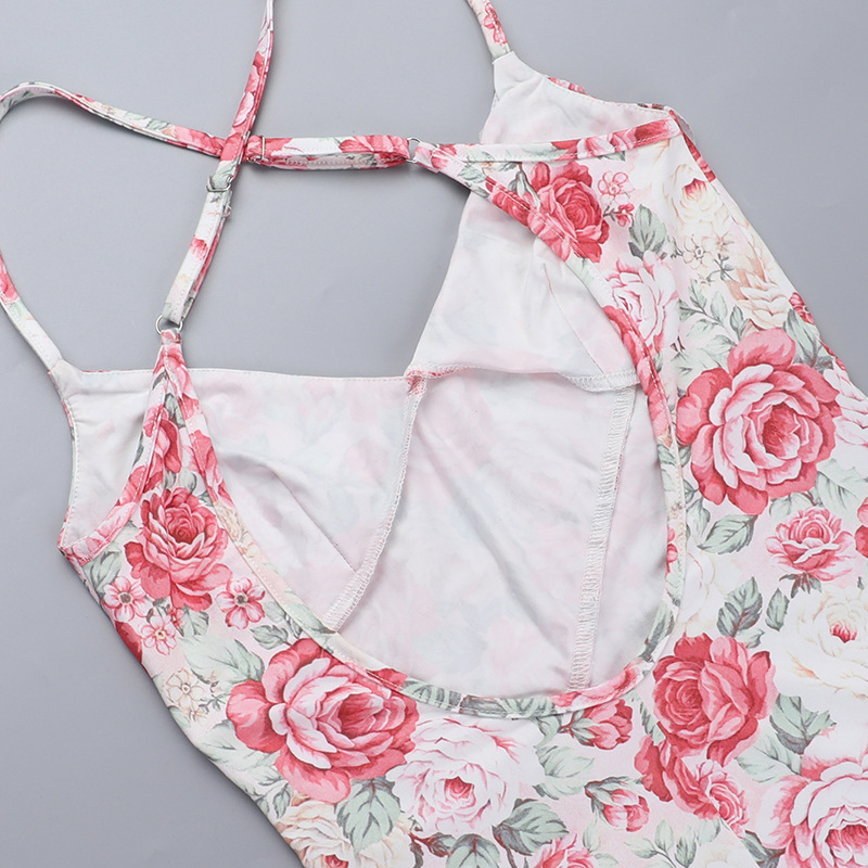 Women Spring Sexy Ruffle Floral Print Slit Dress