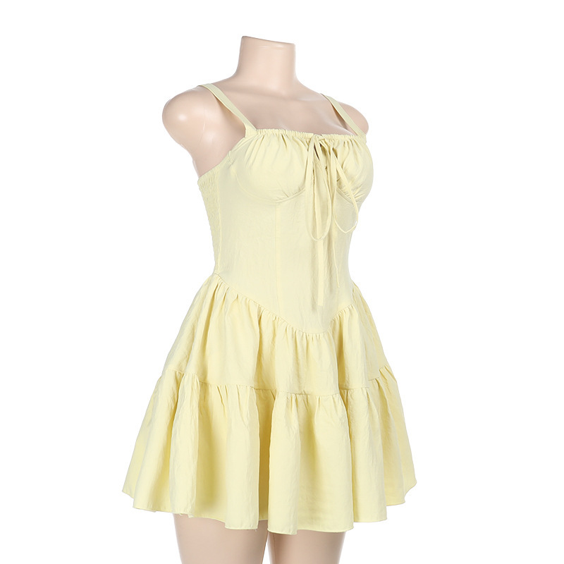 Women Sexy Summer Patchwork Lace-up Dress