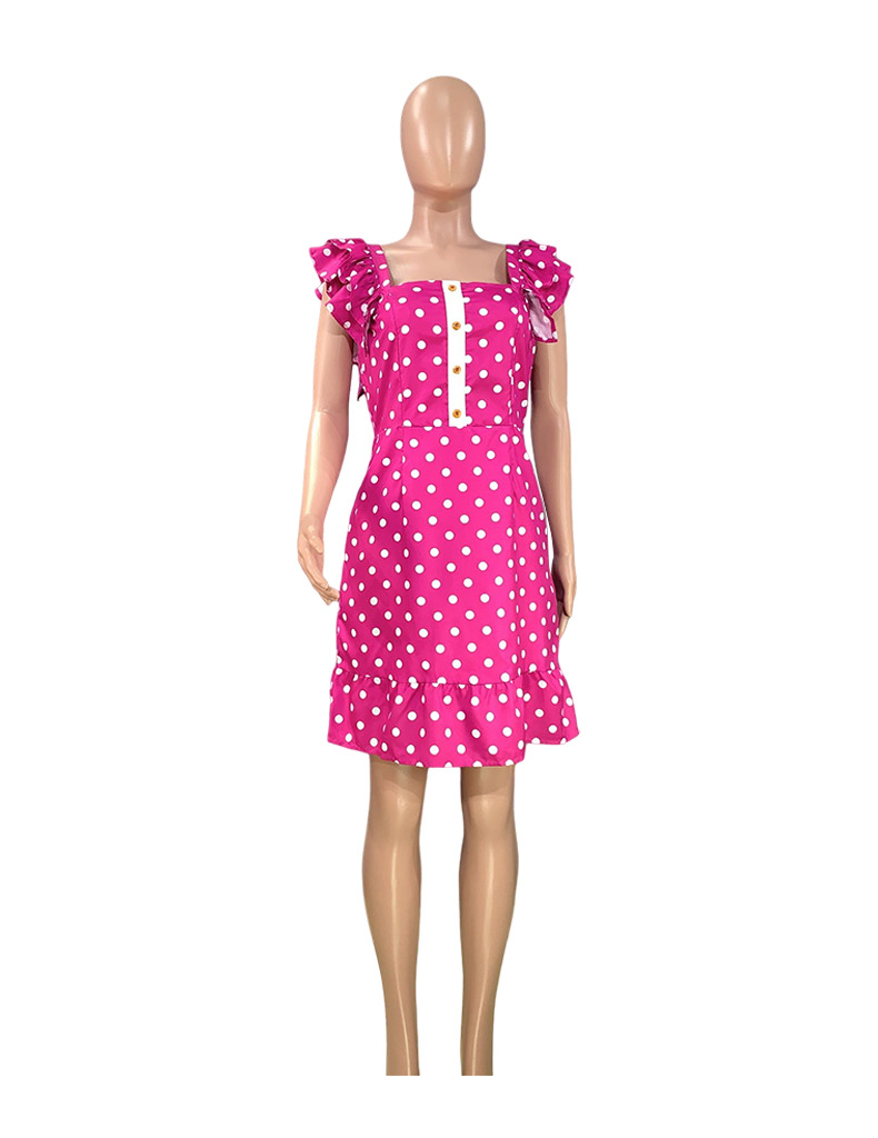 Women Summer Flying Sleeve Mini Sexy Polka Dot Dress