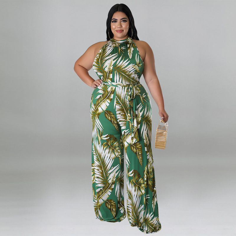 Plus Size Women Holidays Casual Print Jumpsuit