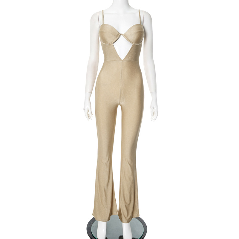 Spring Summer Tight-Fitting High-Waist Flared Jumpsuit For Women