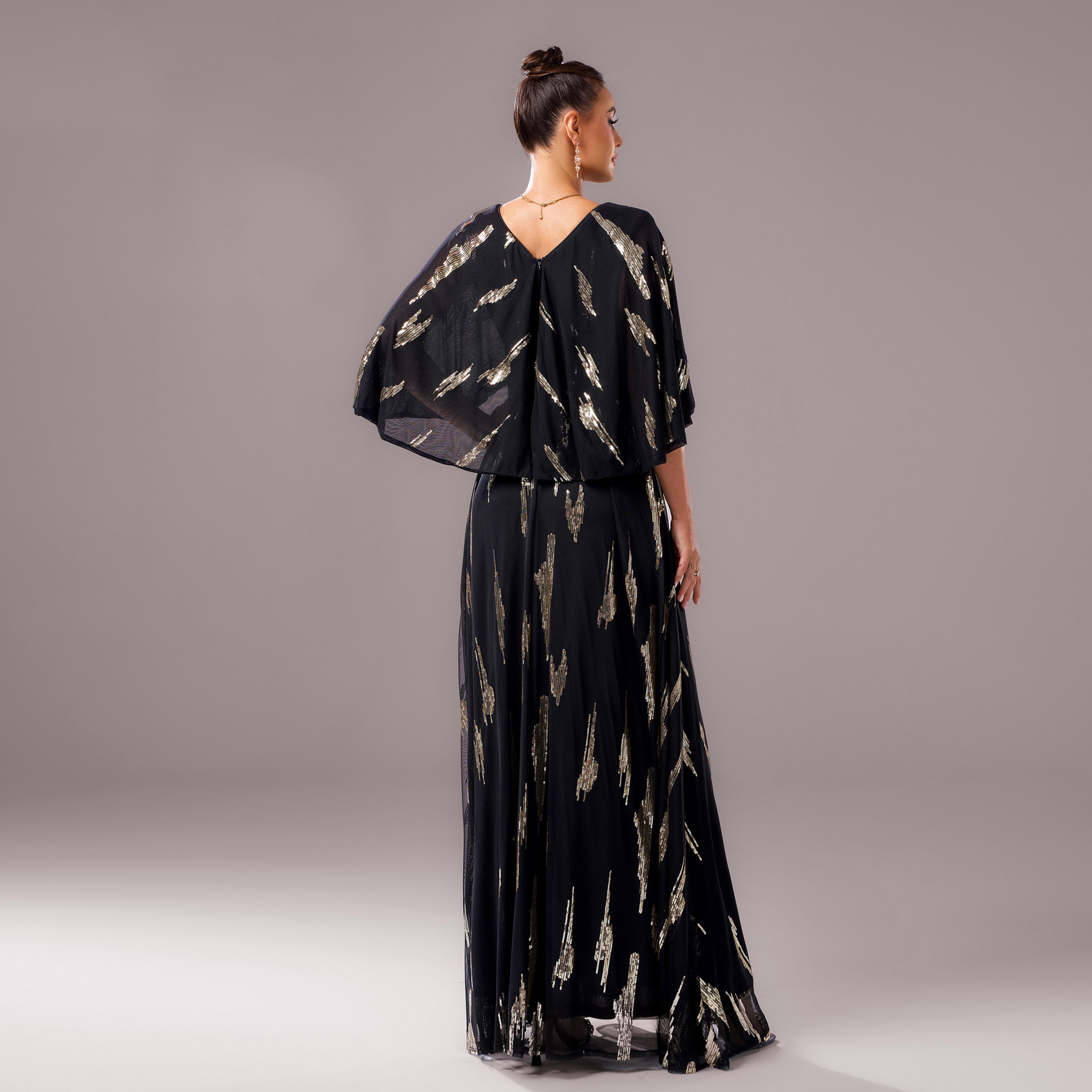 Women v-neck half-sleeve sequin formal party bodycon evening dress