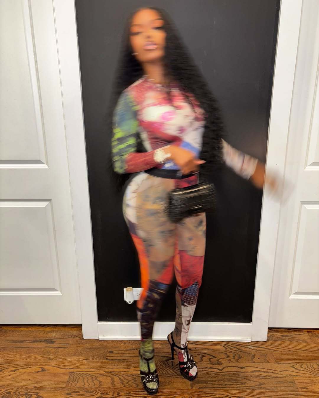 Women Contrast Printed Long Sleeve Round Neck Top and Pants Two Piece Set