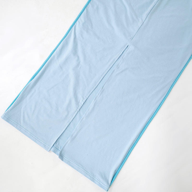 Women Spring Summer Contrast Color Slash Shoulder Backless Lace-Up Sexy Bodycon Dress