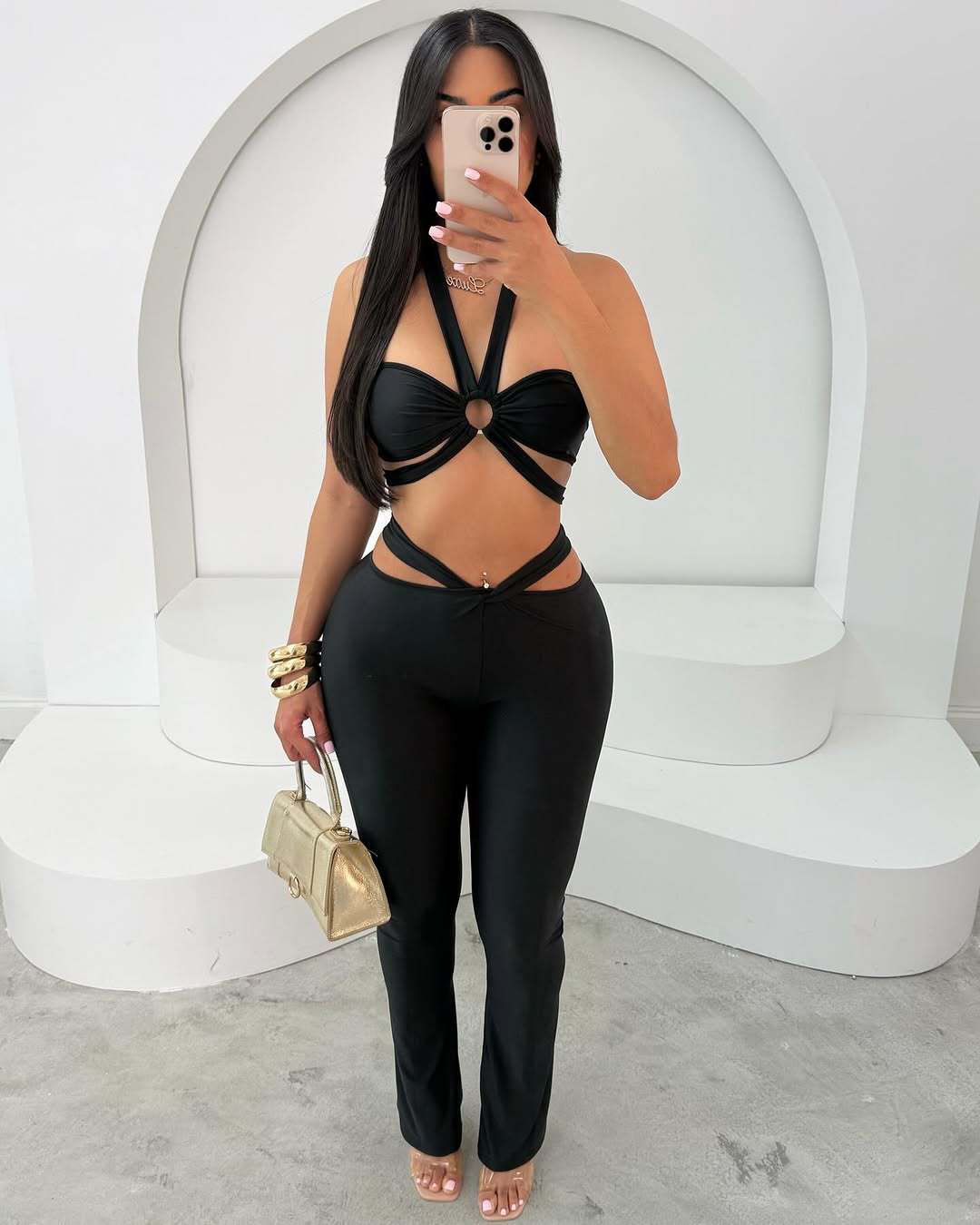 Women Lace-Up Solid Sexy Strapless Suspender Top Pants Two Piece Set