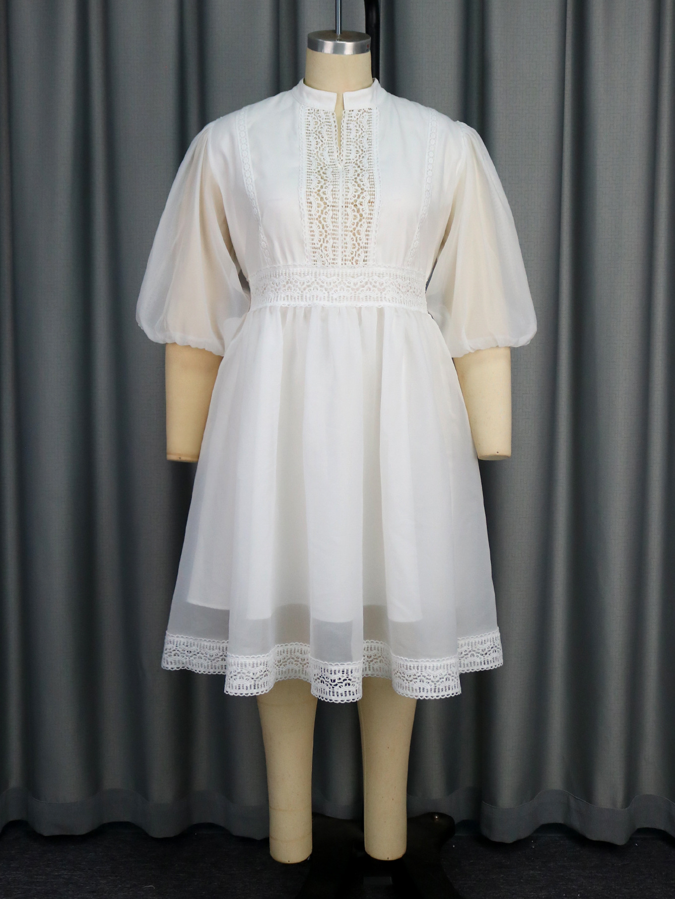 Plus Size Women Half-High Neck Lantern Sleeve Dress