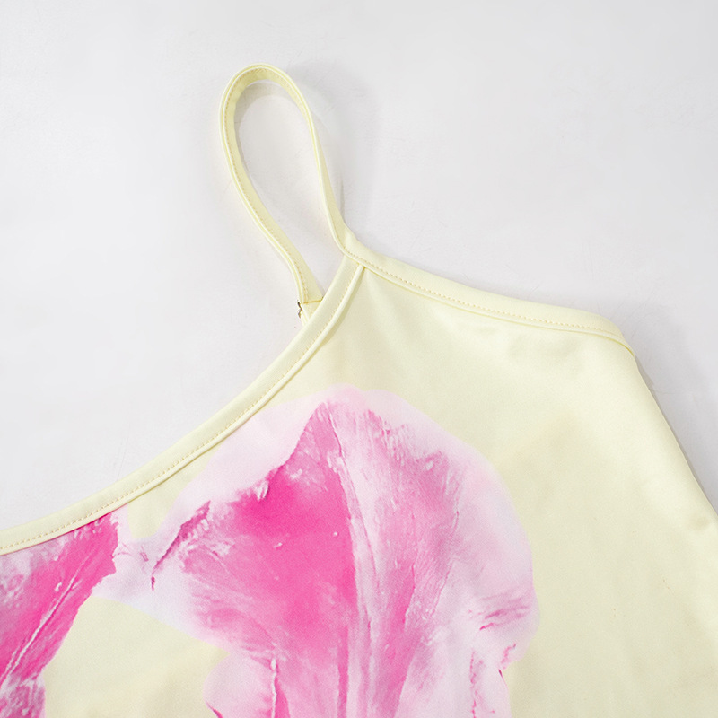 Women Summer Flower Print Suspender Top and Skirt Two Piece Set