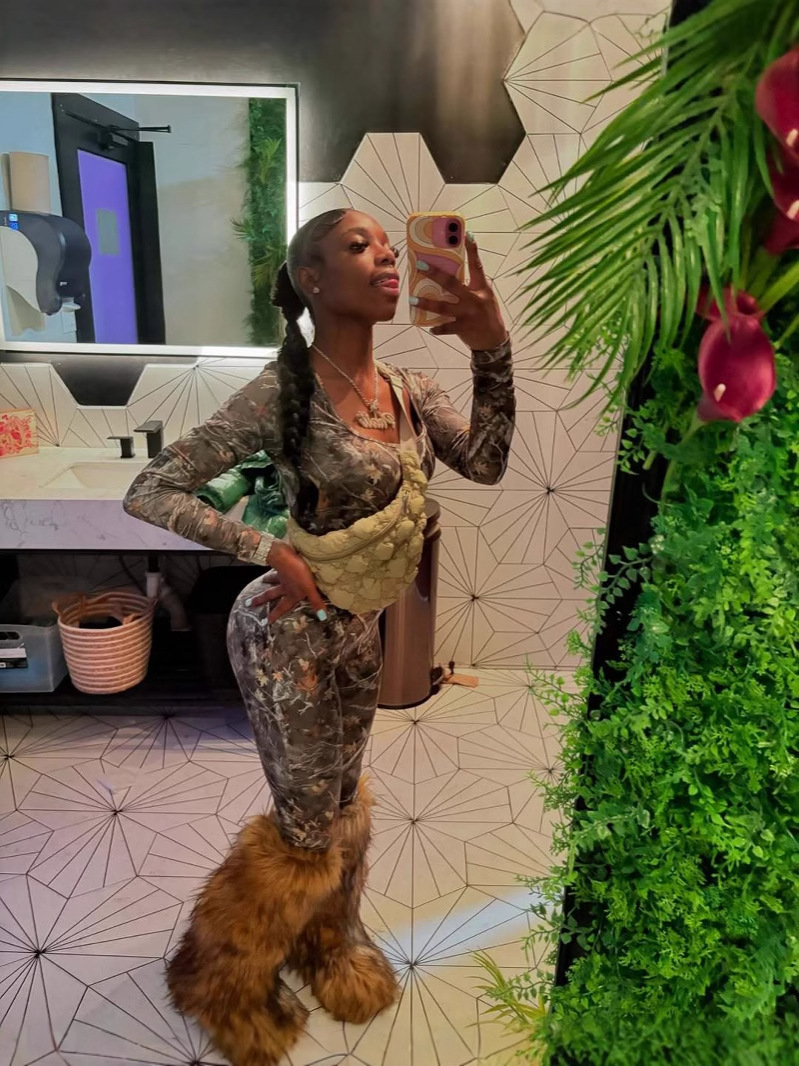 Women Printed U-neck Long Sleeve Stetchy Sexy Jumpsuit