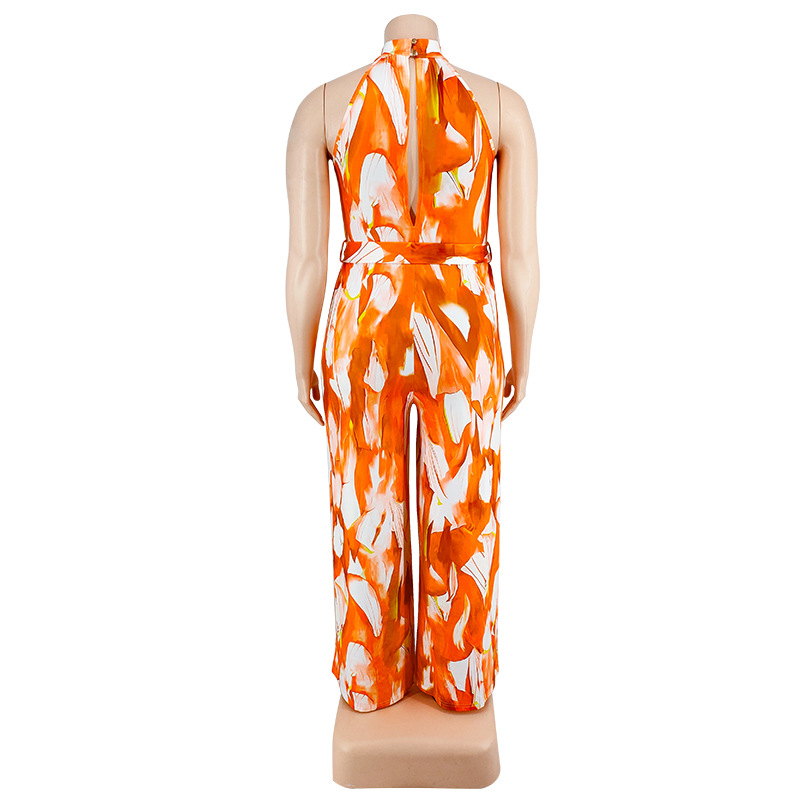 Plus Size Women Holidays Casual Print Jumpsuit
