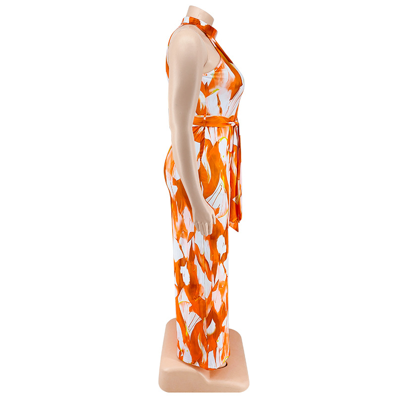 Plus Size Women Holidays Casual Print Jumpsuit
