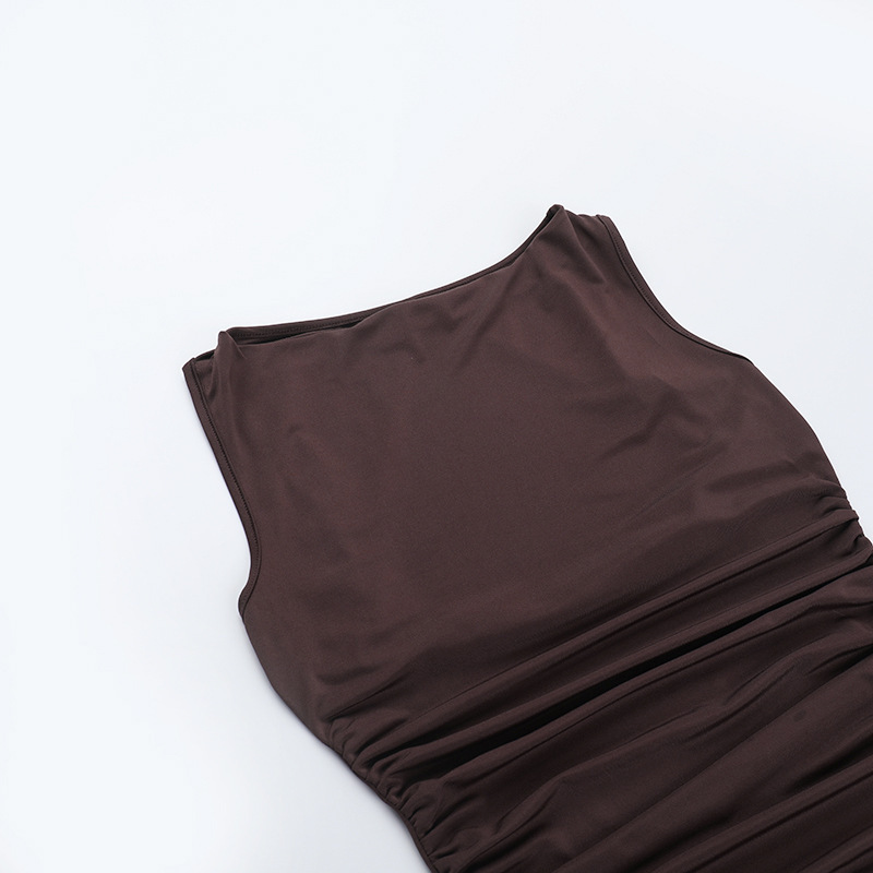 Women Round Neck Gathered Sexy Backless Bodycon Dress