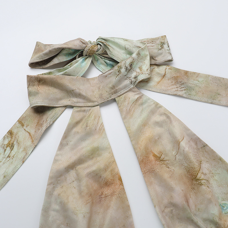 Women Sexy Hollow Print Halter Neck Backless Bodycon Dress