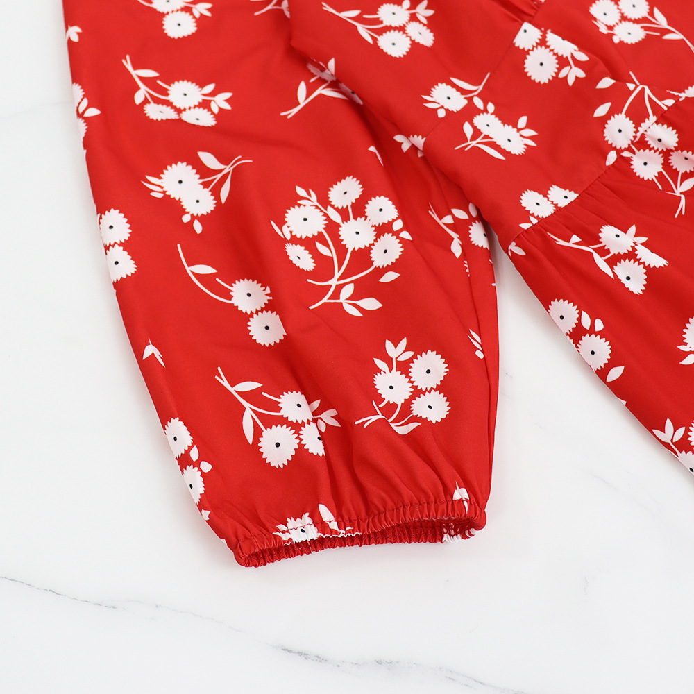 Women Floral Print V Neck Maxi Dress