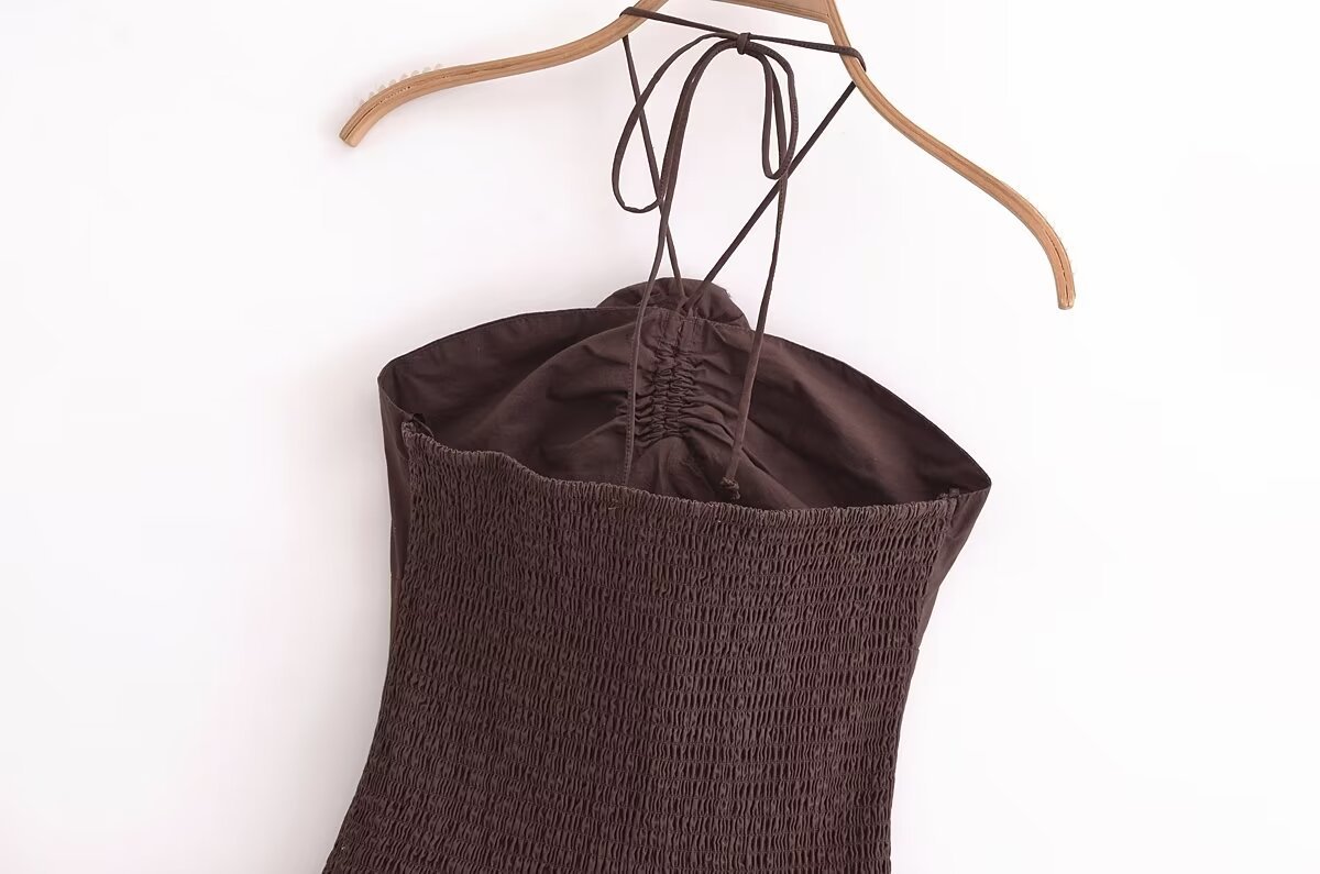 Women summer solid sleeveless Halter Neck lace-up flower dress