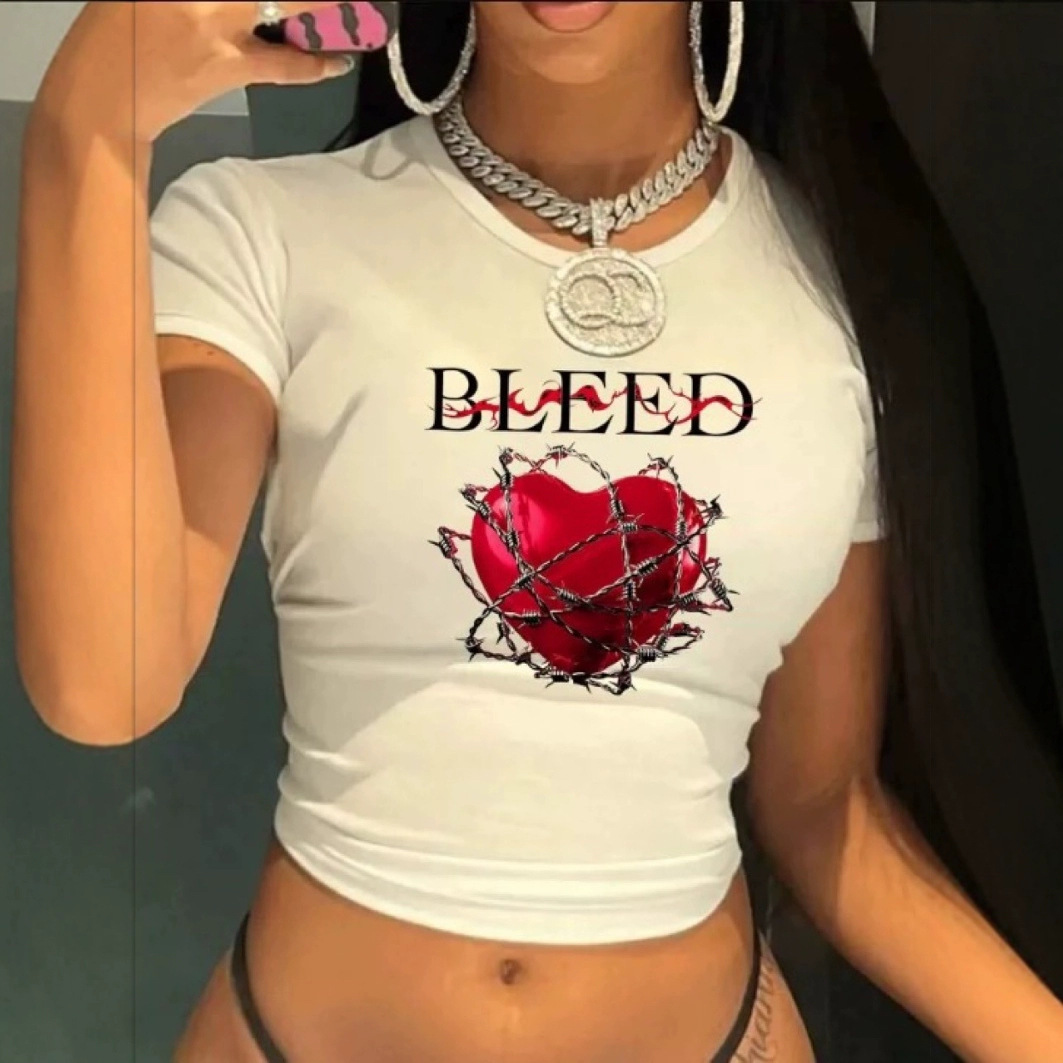 Summer Heart Print Crop Top For Women