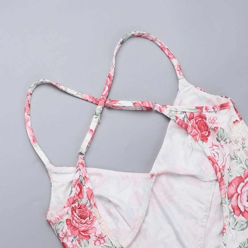 Women Spring Sexy Ruffle Floral Print Slit Dress