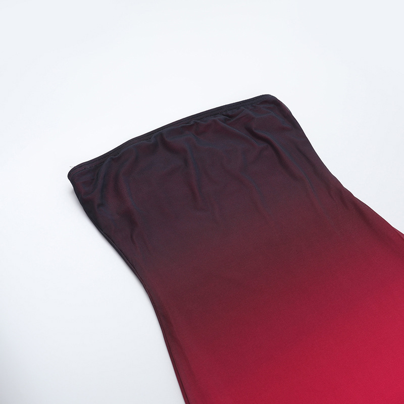 Women Strapless Gradient Mesh Backless Dress