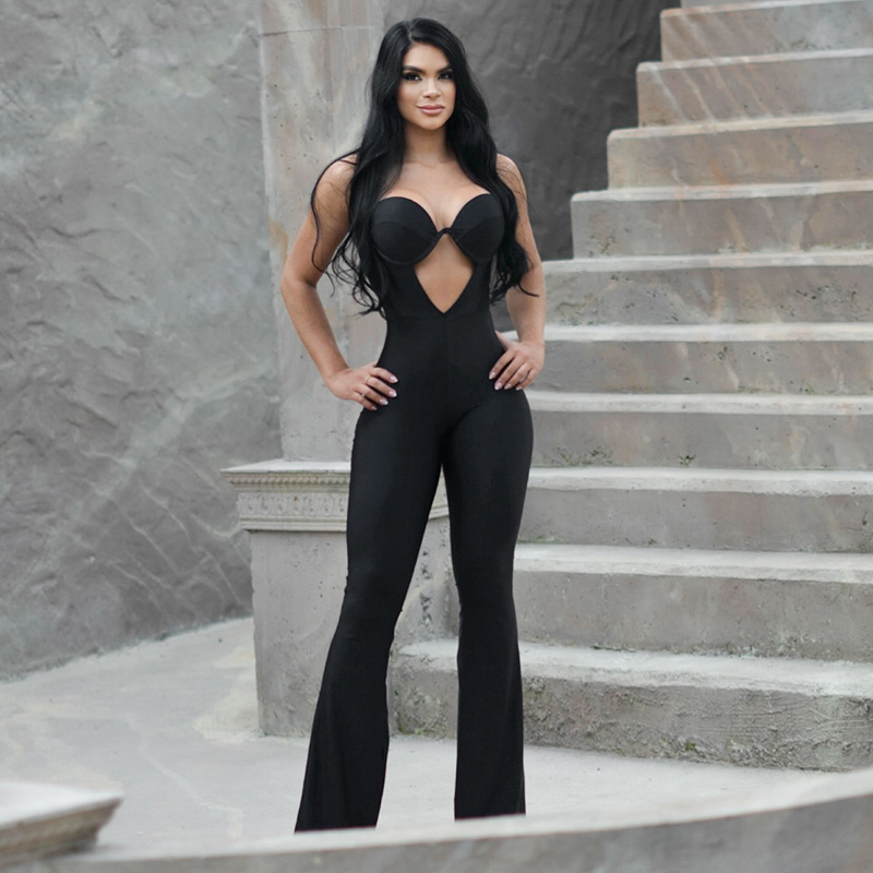 Spring Summer Tight-Fitting High-Waist Flared Jumpsuit For Women