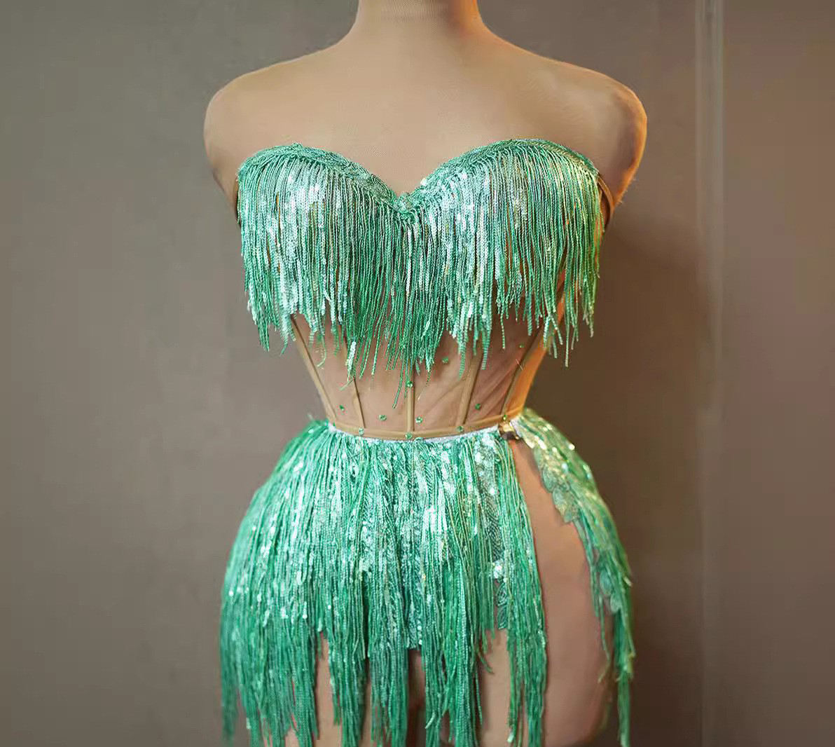 Fashion Halter Neck Strap Mini Dress Nude See-Through Sexy Party Dress