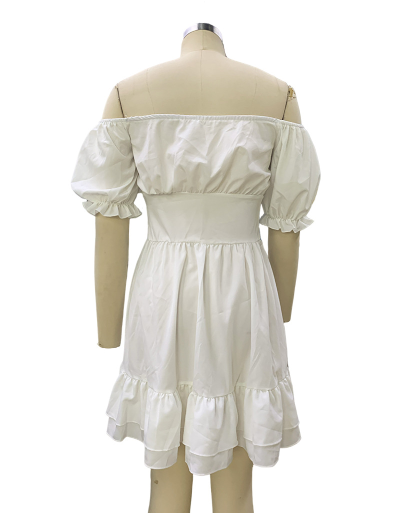 Women Summer Short Sleeve Off Shoulder Lace-up Dress