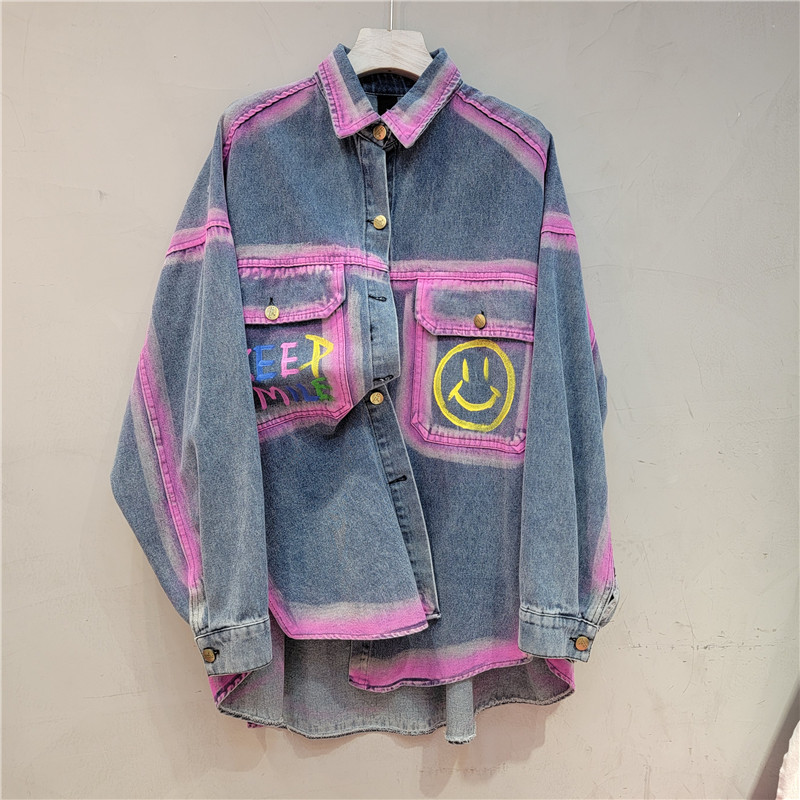 Spring Fashion Print Loose Denim Shirt