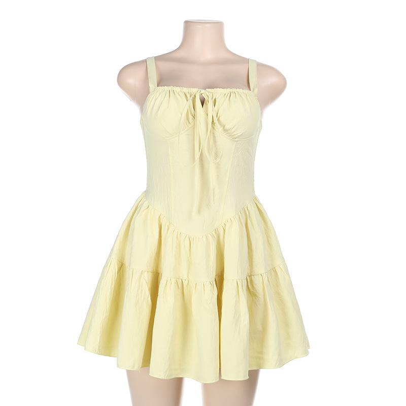 Women Sexy Summer Patchwork Lace-up Dress