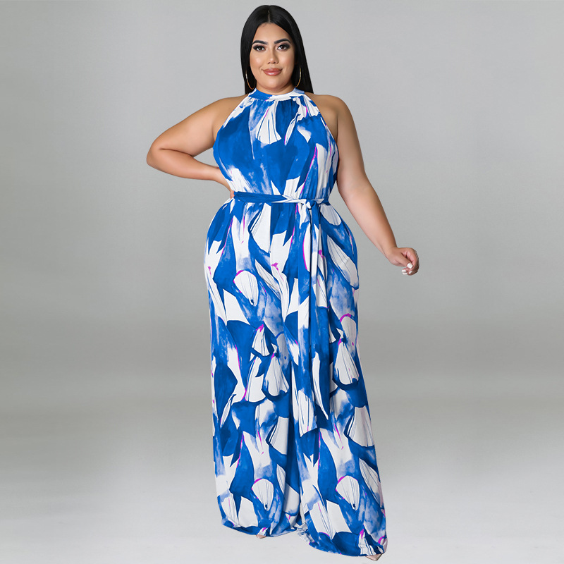 Plus Size Women Holidays Casual Print Jumpsuit