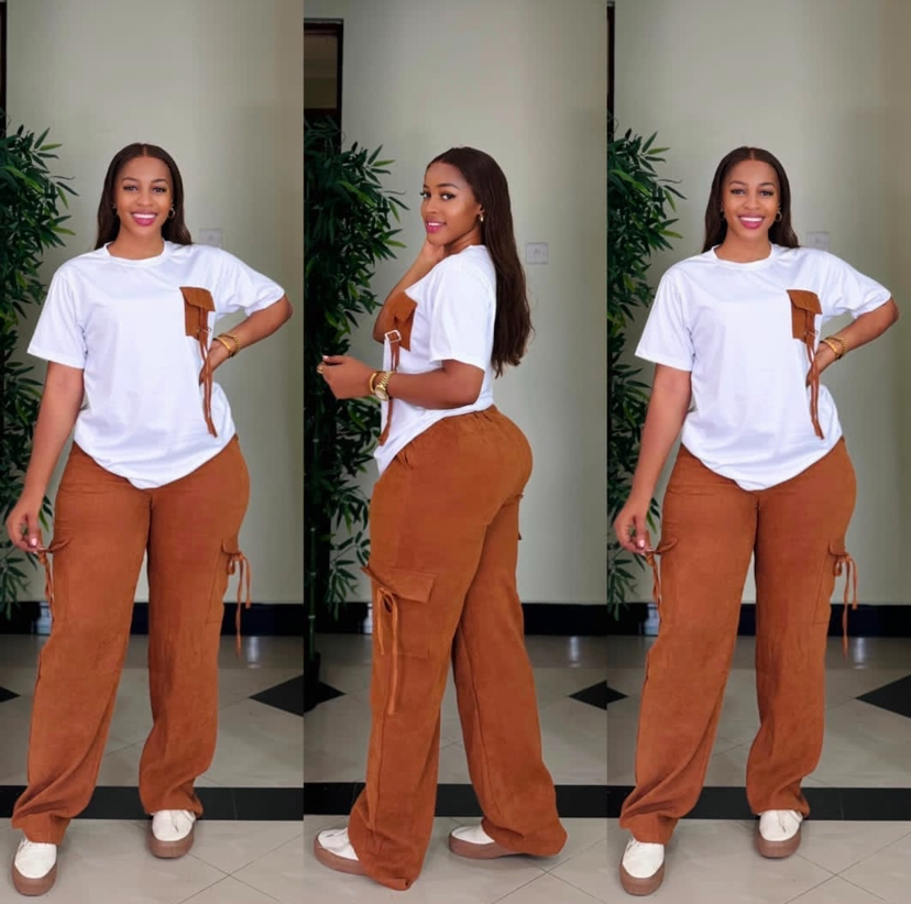 Casual Fashion T-Shirt Multi-Pocket Loose Pants Two-Piece Set