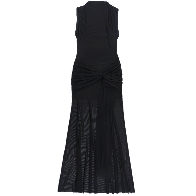 Women Summer Sexy Ribbon Half High Neck Sleeveless Dress