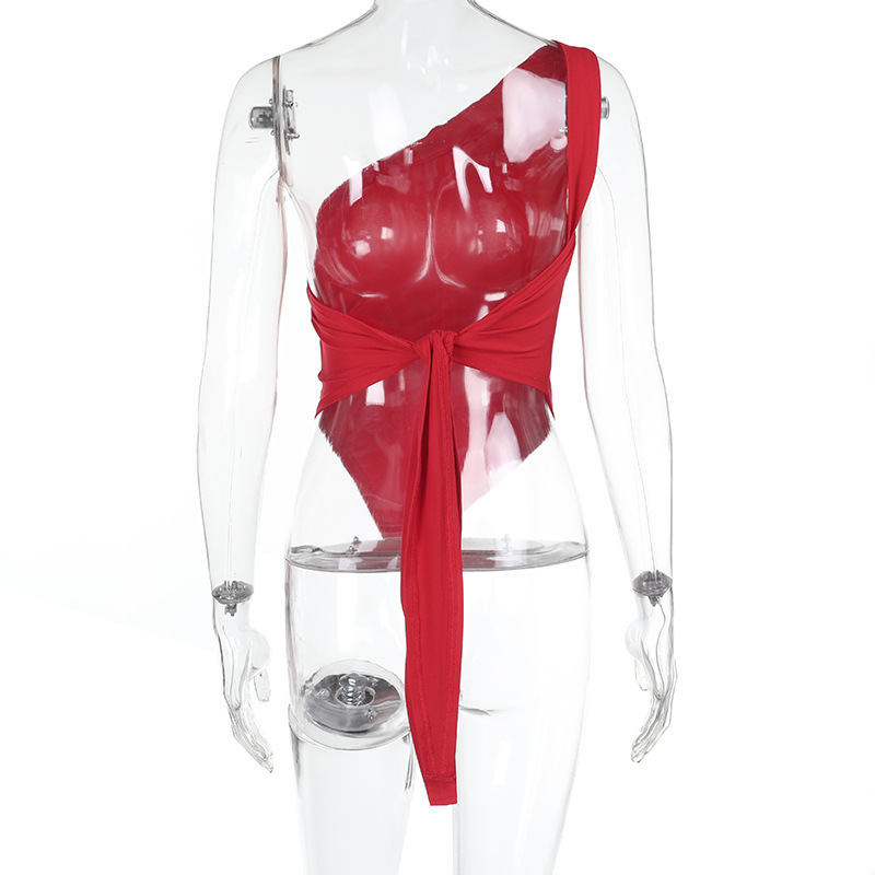 Women Sexy Slash Shoulder Backless Lace Irregular Suspender Top