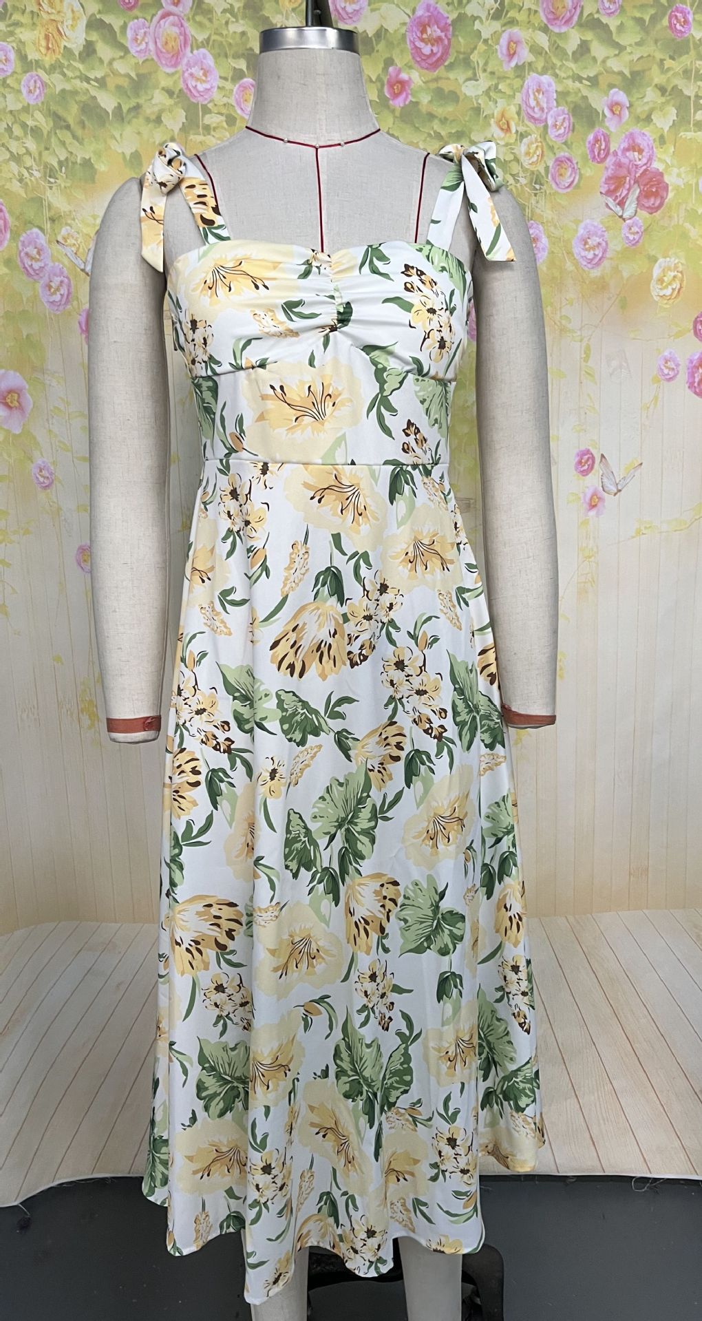 Women's Summer Floral Print Lace-Up Strap Holiday Dress