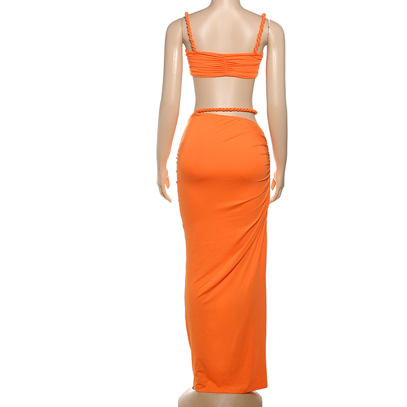 Women Spring Sexy Solid Backless Top and Bodycon Skirt Two-piece Set