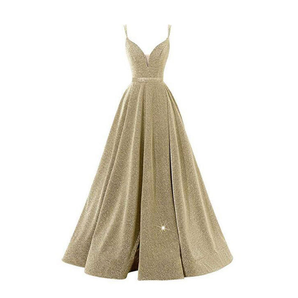 Women Formal Party V-Neck Sequined Strapless Party Bridesmaid Formal Party Evening Dress