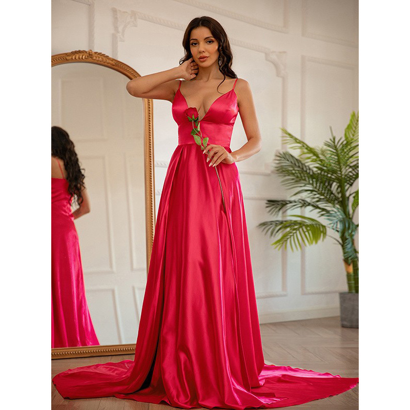 Women Sexy Strapless Slit Formal Party Evening Dress