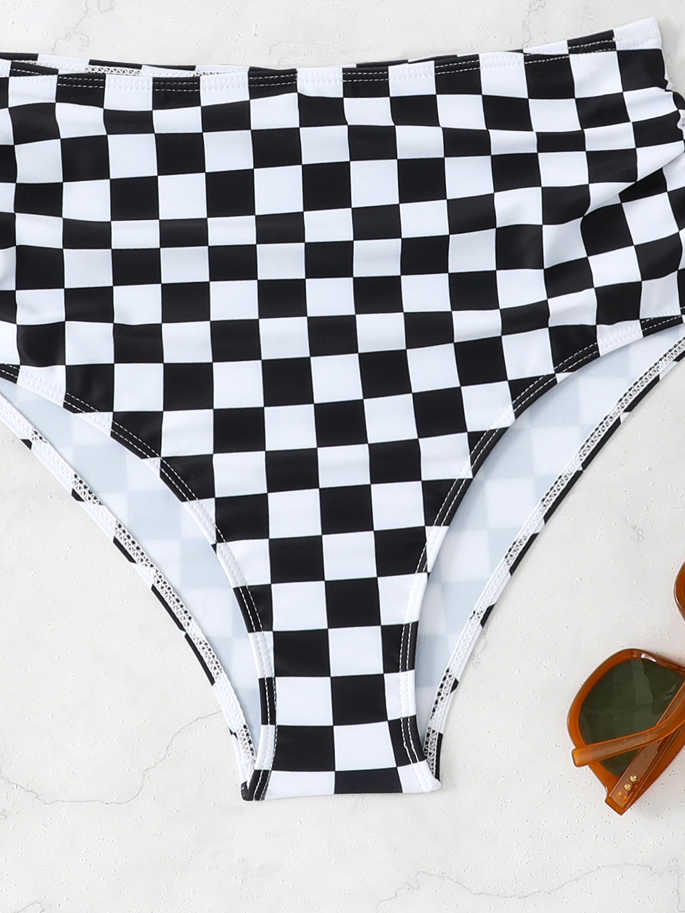 Checkered High-Waist Bikini Two-Piece Sport Swimsuit
