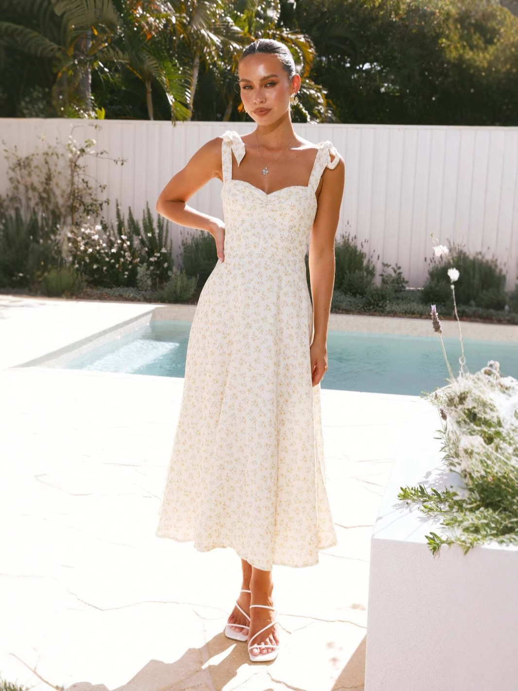 Women's Summer Floral Print Lace-Up Strap Holiday Dress