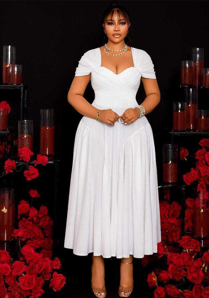 Plus Size Women's Fashion Elegant Square Neck Slim Waist A-line Long Dress